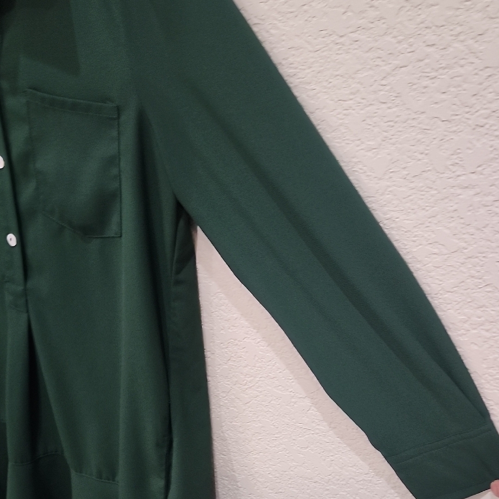 Tuckernuck Hunter Green Preppy Crepe Callahan Shirt Mini Dress Quiet Lux Ruffle - Picture 6 of 12